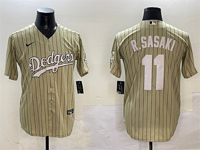 Men's Cream Los Angeles Dodgers #11 Roki Sasaki Cool Base Stitched Baseball Jersey